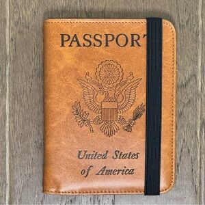 NEW! Brown USA Passport Holder and Wallet with RFID, Air Tag Slot, Pen